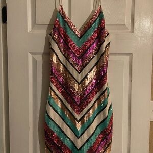 Multicolor Sequin Chevron Dress